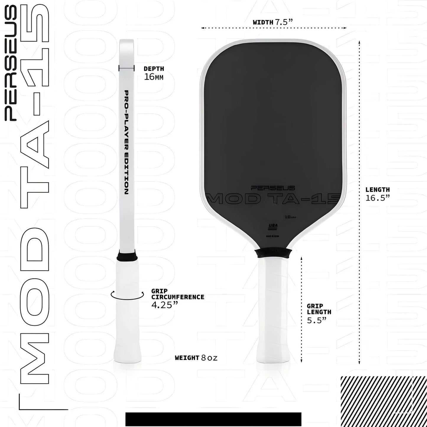 Pickleball Paddle Carbon Fiber Mod TA-15 16MM