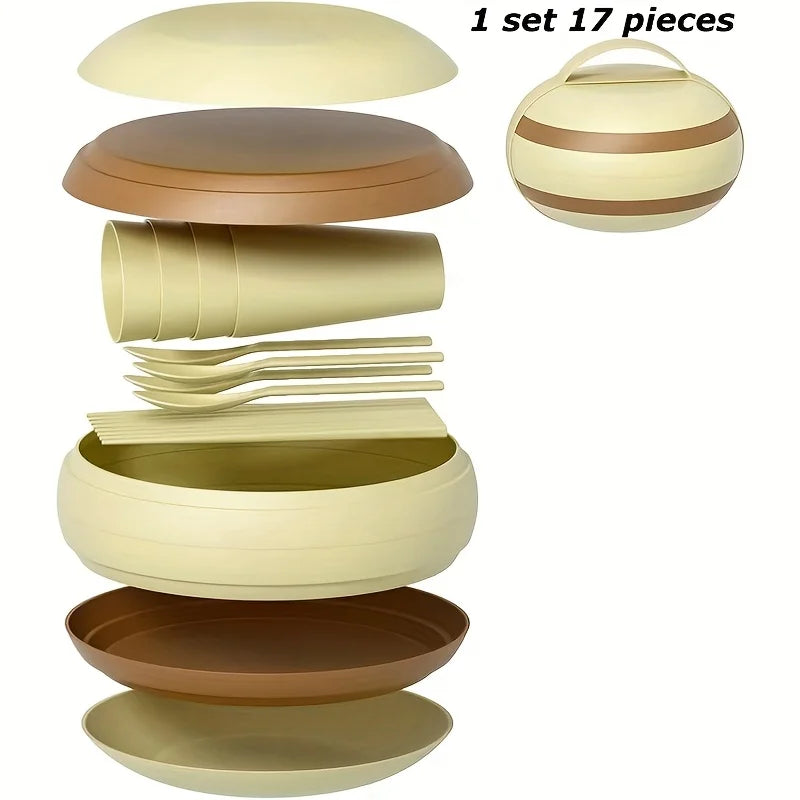 Outdoor Camping Picnic Utensils Cups Plates, Spoons Chopsticks Soup Bowls
