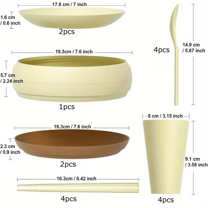 Outdoor Camping Picnic Utensils Cups Plates, Spoons Chopsticks Soup Bowls