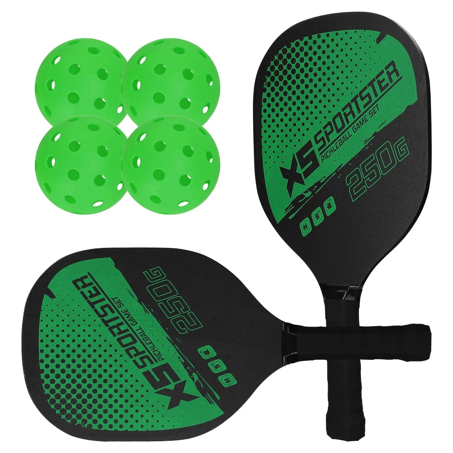 Pickleball Set of 2 Rackets & 4 Pickleballs Balls
