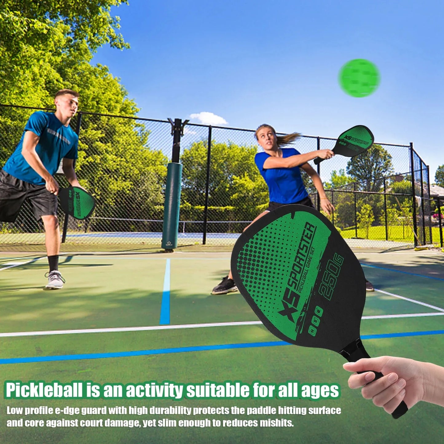 Pickleball Set of 2 Rackets & 4 Pickleballs Balls