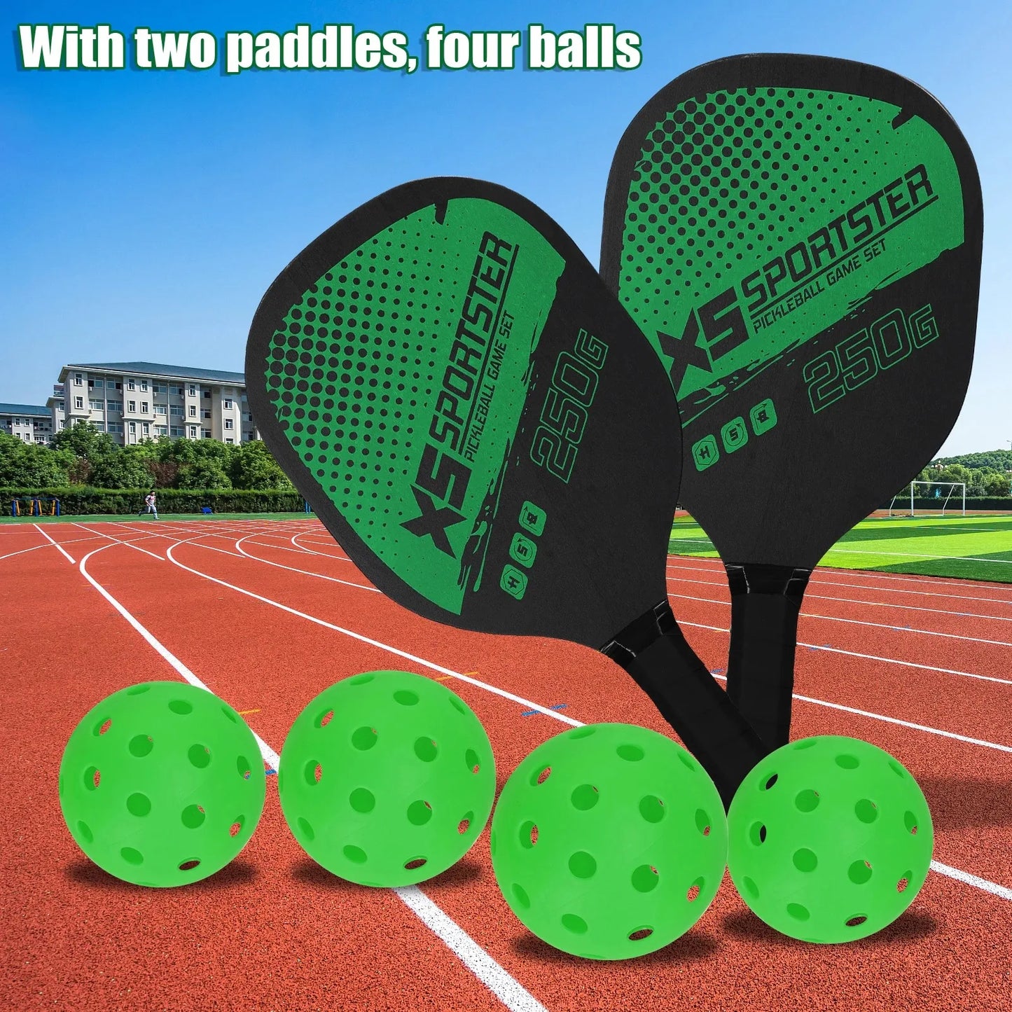Pickleball Set of 2 Rackets & 4 Pickleballs Balls