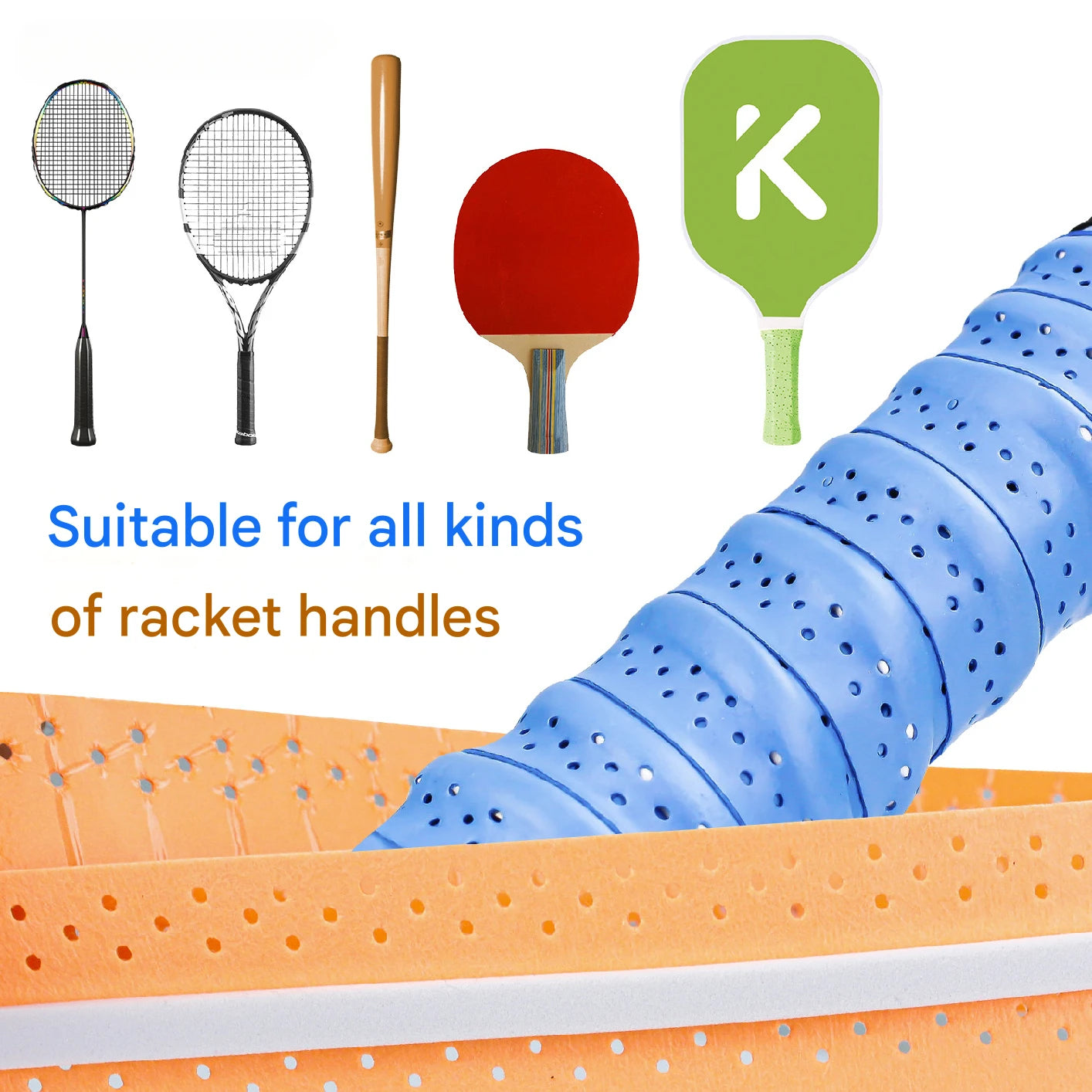 Pickleball Paddle Grip Rubber Wrapped with Binding Tape