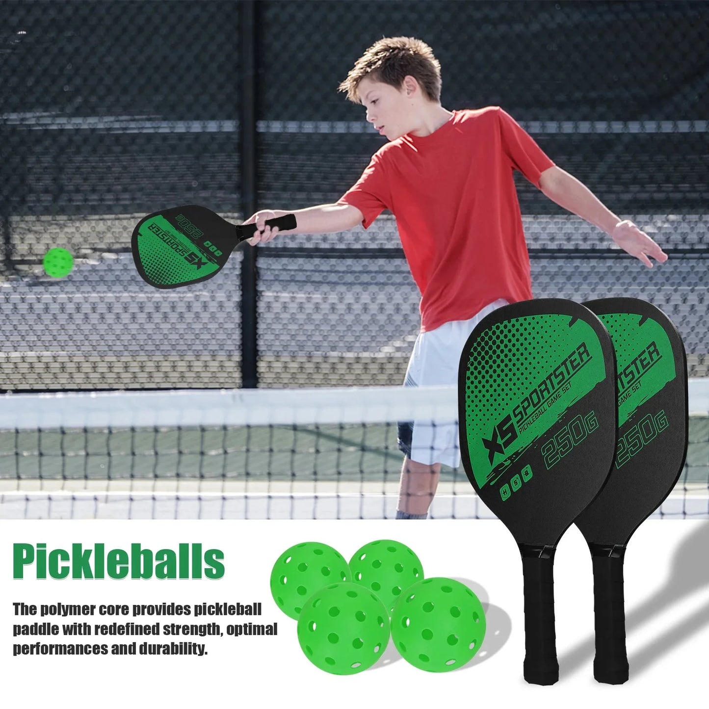 Pickleball Set of 2 Rackets & 4 Pickleballs Balls
