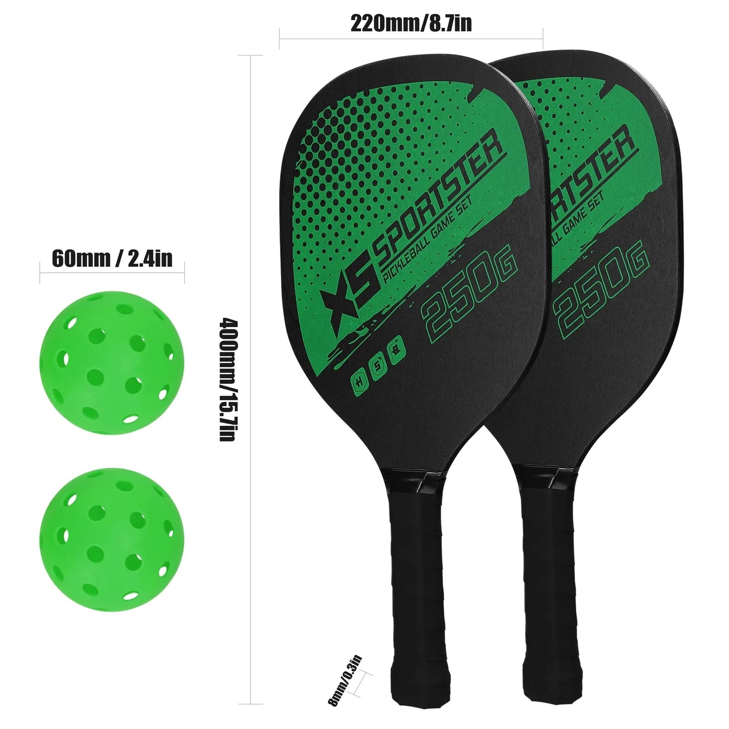 Pickleball Set of 2 Rackets & 4 Pickleballs Balls