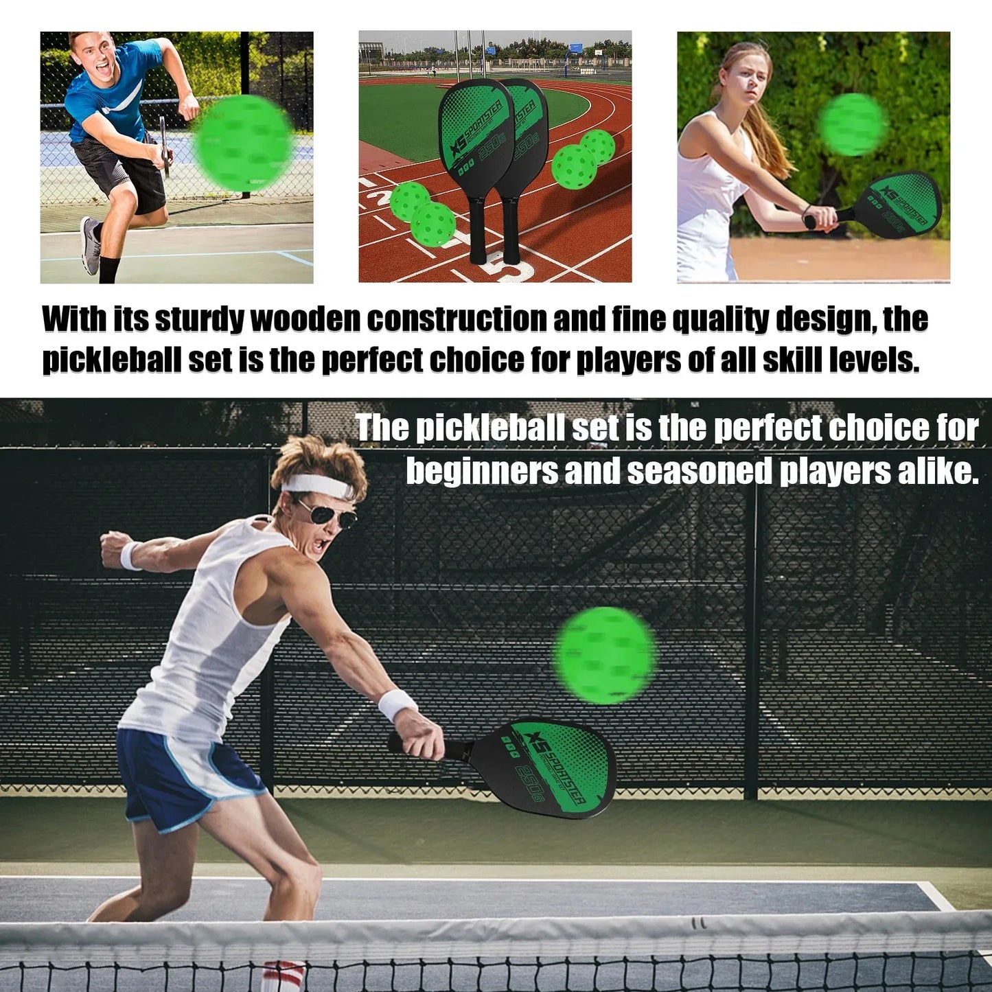 Pickleball Rackets Set Pickleball Paddle Set of 2 Rackets & 4 Pickleballs