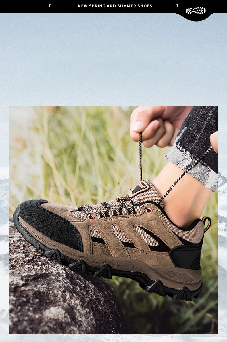 Hiking Shoes Men Anti collision toe Climbing Trekking Sneakers for Men Leather Outdoor Non-Slip Wear-Resistant Sport shoes