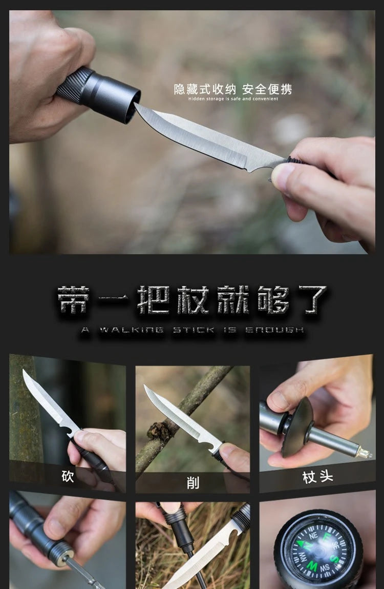 Hiking pole folding multi-functional outdoor  hiking camping self-defense stick ultra-light tactical set crutch retractable