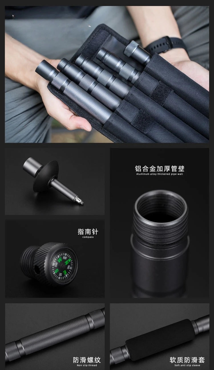 Hiking pole folding multi-functional outdoor  hiking camping self-defense stick ultra-light tactical set crutch retractable