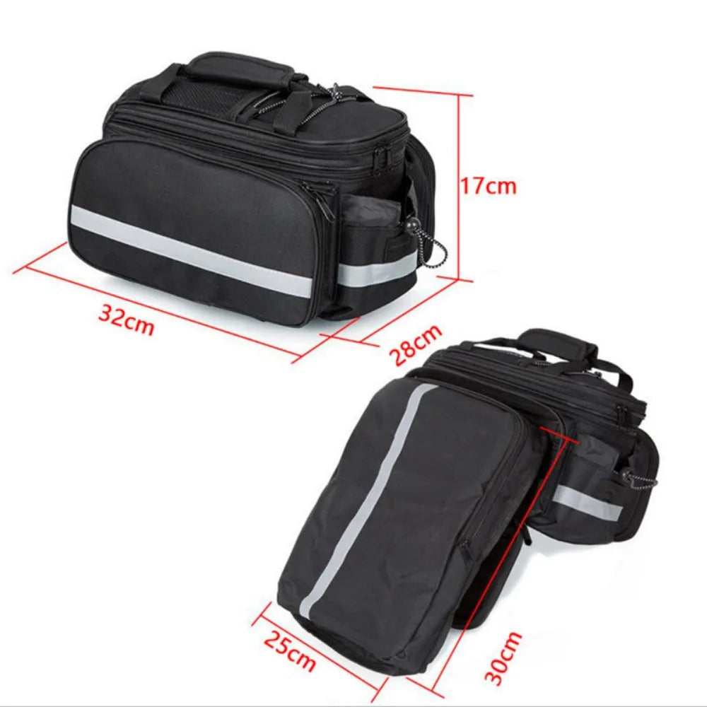 Riding equipment: Mountain bike, backpack, rear shelf bag, long-distance large capacity bike bag with rain cover