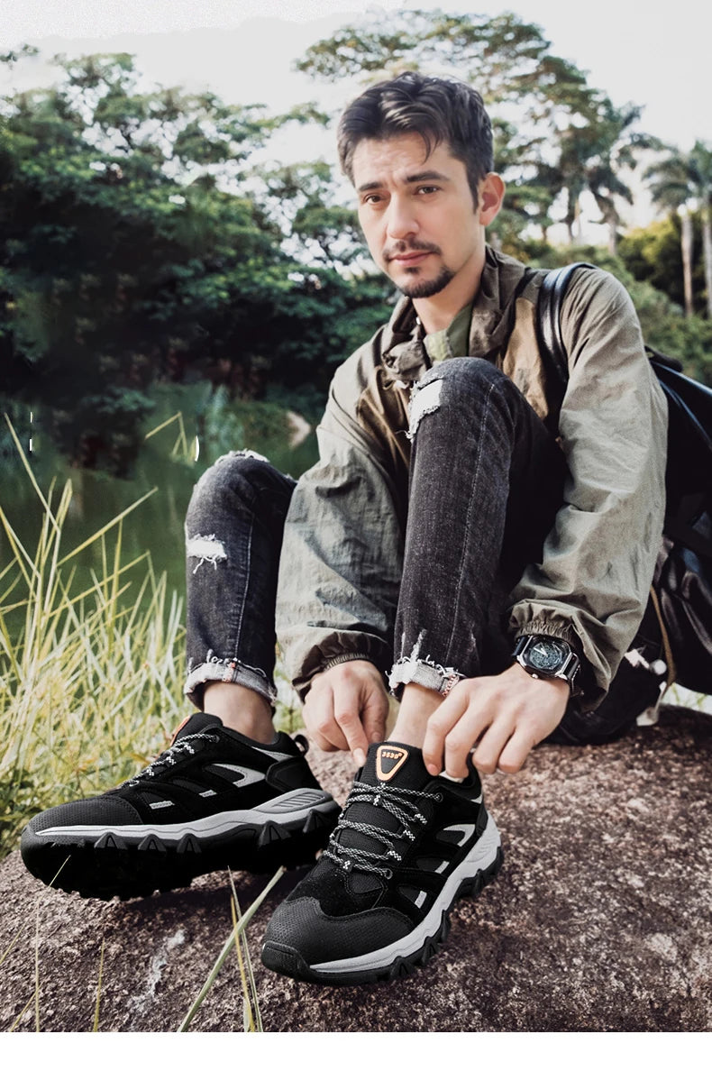 Hiking Shoes Men Anti collision toe Climbing Trekking Sneakers for Men Leather Outdoor Non-Slip Wear-Resistant Sport shoes